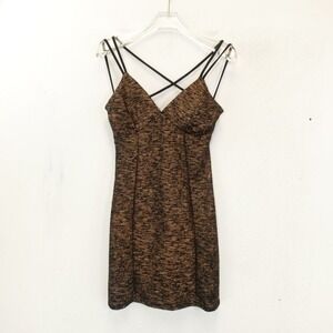 Vintage WINDSOR Womens Mini Dress XS Brown‎ Metallic Fitted Y2K Cocktail Sparkle